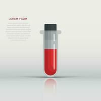 blod i testa rör ikon i platt stil. laboratorium flaska vektor illustration på isolerat bakgrund. flytande i bägare tecken företag begrepp.