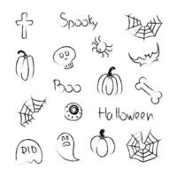 hand dragen halloween klotter symboler uppsättning vektor illustration