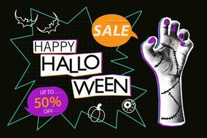 Halloween Verkauf Halbton Collage Banner Vektor Illustration