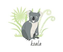 Tier Koala isoliert auf Weiß Hintergrund. tropisch Pflanzen. Vektor eben Illustration