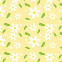 daisy mönster av blommor och löv på gul bakgrund. vektor
