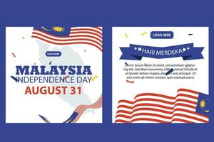 Lycklig oberoende dag malaysia 31 augusti. baner, social media posta, flygblad eller hälsning kort med de tema av blå röd kamp och flagga av malaysia. vektor illustration