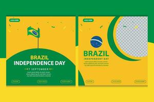 Brasilien oberoende dag 7 september firande vektor mall baner, social media posta, flygblad eller hälsning kort med gul grön tema och flagga. vektor illustration