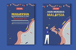 glücklich Unabhängigkeit Tag Malaysia 31 August. Banner, Sozial Medien Post, Flyer oder Gruß Karte mit das Thema von Blau rot Kampf und Flagge von Malaysia. Vektor Illustration