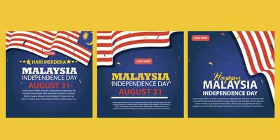 glücklich Unabhängigkeit Tag Malaysia 31 August. Banner, Sozial Medien Post, Flyer oder Gruß Karte mit das Thema von Blau rot Kampf und Flagge von Malaysia. Vektor Illustration