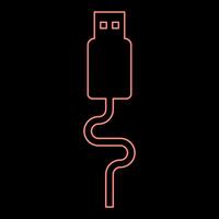 Neon- USB Kabel Verbinder Art ein Daten rot Farbe Vektor Illustration Bild eben Stil