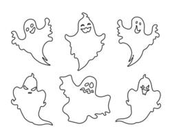 Ghost Outline Icons Set, Halloween-Geister. festliche dekorelemente, vektor