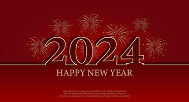 glücklich Neu Jahr 2024. Weihnachten Hintergrund mit golden Zahlen 2024 und Feuerwerk auf ein rot Hintergrund. Illustration, Banner, Vektor. vektor