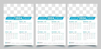 uppsättning av 2024 kalender planerare mall med plats för Foto och företag logotyp. vektor layout av en vägg eller skrivbord enkel kalender med vecka Start måndag