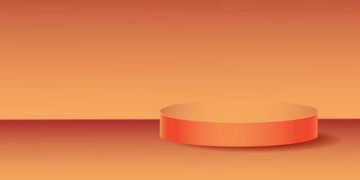 orange studio bakgrund med skede podium och mjuk ljus. minimalistisk tom piedestal för produkt eller objekt presentation. 3-d vektor illustration ram för presentation, baner, omslag, webb, flygblad