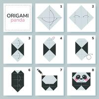 panda origami schema handledning rör på sig modell. origami för ungar. steg förbi steg på vilket sätt till göra en söt origami panda. vektor illustration.