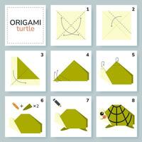 Schildkröten-Origami-Schema-Tutorial, bewegliches Modell. Origami für Kinder. Schritt für Schritt, wie man eine süße Origami-Schildkröte macht. Vektor-Illustration. vektor