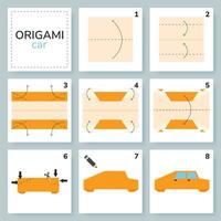 bil origami schema handledning rör på sig modell. origami för ungar. steg förbi steg på vilket sätt till göra en söt origami bil. vektor illustration.