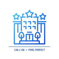 2d Pixel perfekt Blau Gradient Hotel Symbol, isoliert Vektor, Gebäude dünn Linie Illustration. vektor