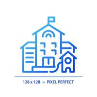 2d Pixel perfekt Blau Gradient Gebäude mit Flagge Symbol, isoliert Vektor, Gebäude dünn Linie Illustration. vektor