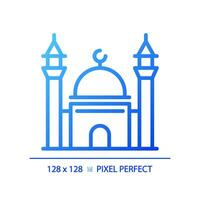 2d Pixel perfekt Blau Gradient Moschee Symbol, isoliert Vektor, Gebäude dünn Linie Illustration. vektor