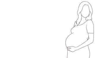 schwanger Mama sanft halten ihr Bauch, Hand gezeichnet Stil Vektor Illustration