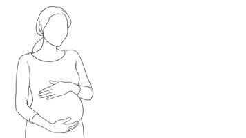 schwanger Mama zärtlich Umarmen ihr Bauch, Hand gezeichnet Stil Vektor Illustration