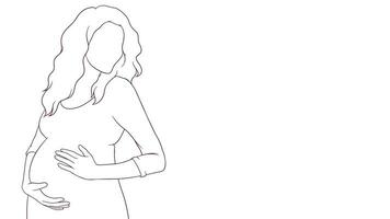 schwanger Mama liebevoll berühren ihr Bauch, Hand gezeichnet Stil Vektor Illustration