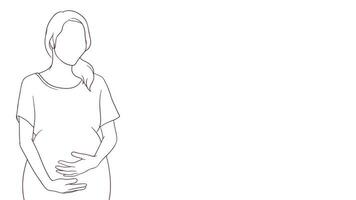 schwanger Mama Pflege halt auf ihr Bauch, Hand gezeichnet Stil Vektor Illustration