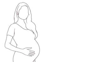 schwanger Mama sanft Griff von ihr Bauch, Hand gezeichnet Stil Vektor Illustration