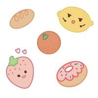 frukt samling i platt hand dragen stil illustrationer. tropisk frukt och grafisk design elements.cute tecknad serie sötsaker och desserter. hand dragen söt mat vektor illustration.