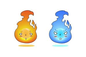 süß Orange und Blau Feuerball Charakter mit Ausdruck isoliert im Weiß vektor