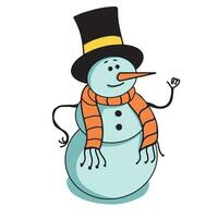 ein heiter Schneemann im ein oben Hut und ein Schal zeigt an ein Daumen oben mögen auf Weihnachten. Weihnachten Kinder- Spielzeug.Vektor Illustration. vektor