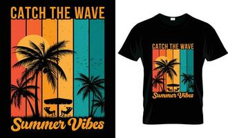 Sommer- Stimmung Urlaub tropisch Strand, Surfen, Meer Strand,, Typografie retro Jahrgang T-Shirt Design vektor