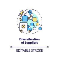 Diversifikation von Lieferanten Konzept Symbol. Schlüssel liefern Kette Strategie abstrakt Idee dünn Linie Illustration. isoliert Gliederung Zeichnung. editierbar Schlaganfall vektor