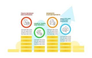 Buchhaltung Infografik Diagramm Design Vorlage. Geld Verfolgung. Buchhaltung Software. editierbar Infochart mit Symbole. Anleitung Grafik mit Schritt Reihenfolge. visuell Daten Präsentation vektor
