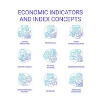 wirtschaftlich Indikatoren und Index Blau Gradient Konzept Symbole Satz. Geschäft Daten Analytik Idee dünn Linie Farbe Illustrationen. isoliert Symbole. editierbar Schlaganfall vektor