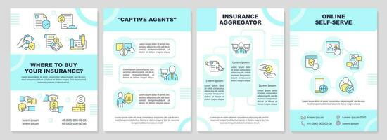 wählen Versicherung Verkäufer Türkis Broschüre Vorlage. Flugblatt Design mit linear Symbole. editierbar 4 Vektor Layouts zum Präsentation, jährlich Berichte