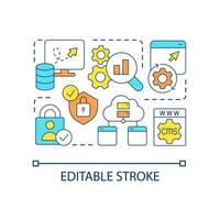 cms optimering begrepp ikon. samlar personlig information. digital lagring. databas förvaltning abstrakt aning tunn linje illustration. isolerat översikt teckning. redigerbar stroke vektor