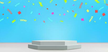 Flerfärgad konfetti firande podium design vektor
