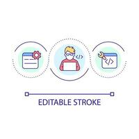 programmerare slinga begrepp ikon. dator arbetstagare. digital teknologi bemästra. reparera programvara abstrakt aning tunn linje illustration. isolerat översikt teckning. redigerbar stroke vektor