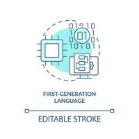 första generationens programmering språk turkos begrepp ikon. hetero maskin koda abstrakt aning tunn linje illustration. isolerat översikt teckning. redigerbar stroke vektor