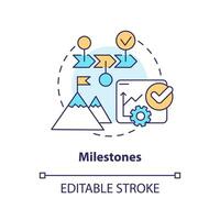 Meilensteine Konzept Symbol. Kennzeichen Aufgaben Fertigstellung. Projekt planen beinhaltet abstrakt Idee dünn Linie Illustration. isoliert Gliederung Zeichnung. editierbar Schlaganfall vektor