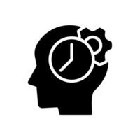 Zeit zum Denken Prozess schwarz Glyphe Symbol. synchronisieren biologisch Uhr. behalten Lernen. Erstellen Neu Ideen. Silhouette Symbol auf Weiß Raum. solide Piktogramm. Vektor isoliert Illustration