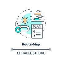 Route Karte Konzept Symbol. erstellen Geschäft Strategie. Projekt Planung Vorteil abstrakt Idee dünn Linie Illustration. isoliert Gliederung Zeichnung. editierbar Schlaganfall vektor