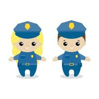 pojke och flicka polis tecknad serie stil. uppsättning av söt tecknad serie barn i yrken. vektor illustration