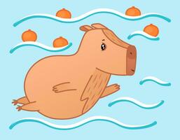 süß Capybara Charakter Schwimmen im Wasser. Karikatur Tier Aufkleber. Vektor Illustration