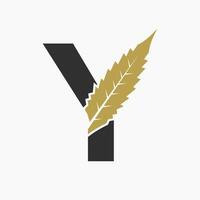 Brief y Cannabis Logo Konzept mit Marihuana Blatt Symbol vektor