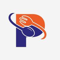 Brief p Restaurant Logo kombiniert mit Gabel und Löffel Symbol vektor