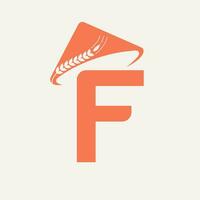 Brief f Landwirtschaft Logo auf Konzept mit Farmer Hut Symbol. Landwirtschaft Logo Vorlage vektor