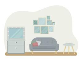 Innere von das Leben Zimmer mit Möbel. eben Karikatur Stil. Vektor Illustration