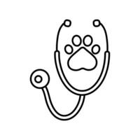 stetoskop med djur- Tass skriva ut symbol. veterinär medicin logotyp, isolerat vektor illustration.