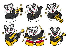 tecknad serie panda klistermärke spelar musik vektor