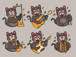 schwarz Katze Karikatur Aufkleber spielen Musik- vektor