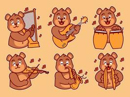 Bär Karikatur Aufkleber spielen Musik- vektor